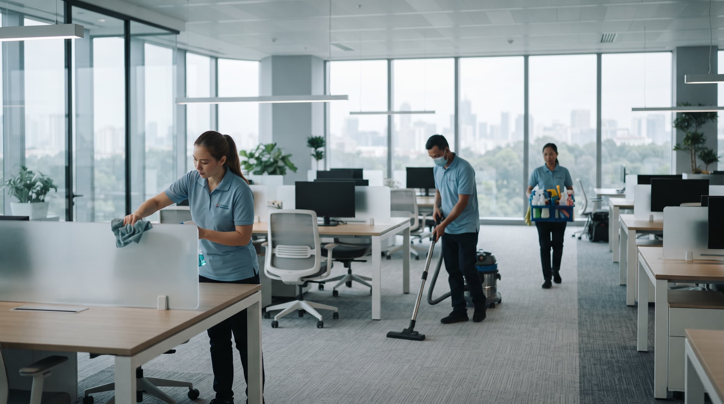 Squadra Rota Cleaning al lavoro in un ufficio moderno
